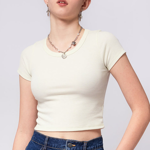 T-shirt court à col rond et manches courtes pour femme en molleton 100 % coton, nouveau style, coupe classique, respirant, fabriqué en usine - Product Image 6