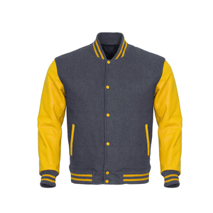 Veste universitaire noire pour homme avec blocs de couleur, manches en cuir PU bleu, boutons-pression, style baseball, veste de sport automne, vêtement d'extérieur tendance - Product Image 4