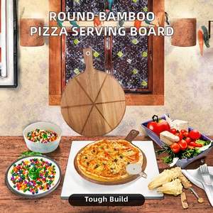 Tabla de cortar redonda de madera Bold Blossom con asa para uso en cocina, con soporte para pizza y cortador, precio al por mayor - Product Image 2