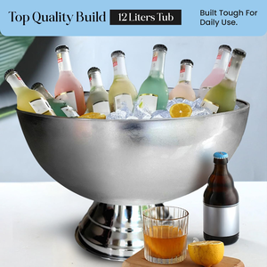 Grand seau à glace en métal avec base sur pied et pelle à glace, refroidisseur de boissons rond pour la maison, les restaurants, les hôtels et les fêtes - Product Image 3