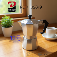 CAFFTTIREA # Cafetera Moka de Aluminio Estilo Italiano, 12 Tazas, Forma Poligonal, Hecha en China, Calidad Premium
