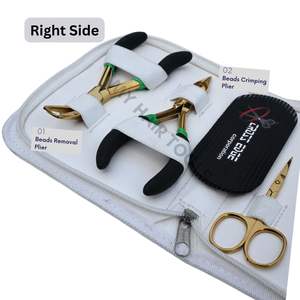 Kit complet d'outils pour extensions capillaires avec étui blanc, pinces à micro-anneaux, velcro pour cheveux, mini-ciseaux et aiguilles à démêler les cheveux - Product Image 3