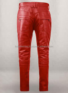 Pantalons en cuir de vachette véritable pour hommes Pantalons en cuir de motard à lacets noirs Pantalons en cuir pour hommes. - Product Image 3