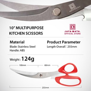 Jaya Mata JM336 <b>10</b> <b>Inch</b> Stainless Steel Multipurpose Kitchen Scissors Curved Blade Heavy Duty Professional Food Shears - Product Image 3