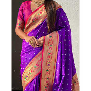 <b>Purple</b> Fusion Silk <b>Saree</b> with Zari Woven Bandhani Paithani Women's Set - Product Image 2