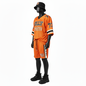 Ensemble short et maillot de football pour homme, tissu mesh doux premium 220 GSM, orange, vêtements de sport, logo personnalisé appliqué. - Product Image 4