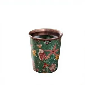 Vaso de Cobre Puro Impreso de Primera Calidad, Lujoso y Clásico con Diseño Floral de Búho, Vaso Metálico Resistente de Forma Cónica, Elegante y Tradicional - Product Image 1
