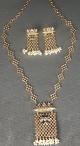 18K Gold Plated Bohemian Wedding Statement Pendant <b>Necklace</b> <b>Set</b> with Onyx Stone <b>Pearl</b> Tassel & Matching Earrings for Women - Product Image 2