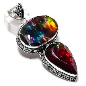 Pendentif vintage de haute qualité en argent plaqué 925, ammolite, forme goutte d'eau, unisexe, bijoux de mode bohème, cadeau pour une femme élégante - Product Image 1