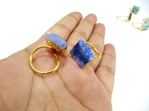 Handmade <b>Silver</b> <b>Ring</b> With Mixed Colors <b>Adjustable</b> Multi-Color Agate Druzy Jewelry <b>Rings</b> - Product Image 3