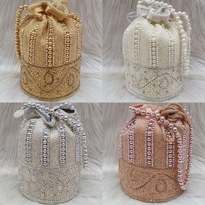 Sac Potli en Soie Lavande Fait Main avec Broderie Florale Argentée et Perles, Pochette à Cordon pour Mariage et Soirée pour Femme - Product Image 3