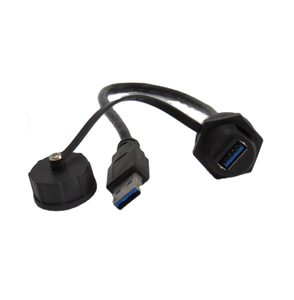 Conector USB 2.0 Tipo A Hembra Recto con Rosca para Montaje en Panel de Plástico, Impermeable IP67, con Pin para PCB - Product Image 1