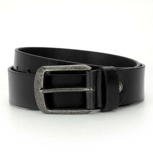 Ceinture décontractée en cuir véritable pour homme, noire, pour jeans ou pantalons, avec boucle à ardillon en laiton argenté antique, toutes tailles disponibles - Product Image 1
