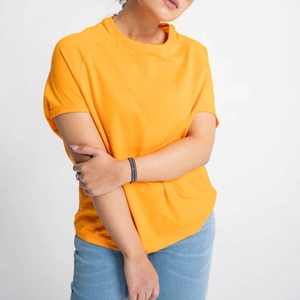 Camiseta de manga corta más vendida, color sólido personalizado, talla grande, transpirable, camisetas para mujer en venta - Product Image 6