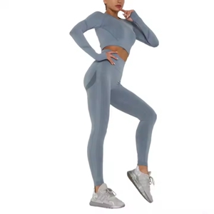Ensemble de yoga 2 pièces pour femme : Soutien-gorge de sport à bretelles et Leggings effet push-up, motif uni, respirant, taille élastique, fermeture avant - Product Image 2