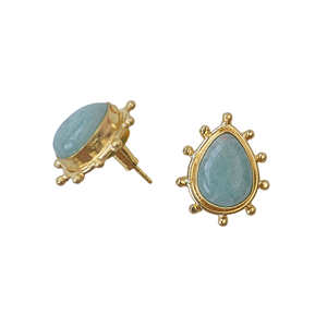 Boucles d'oreilles pendantes vintage plaquées or faites à la main en amazonite, serties en forme de goutte, en alliage de laiton, Laxmi Jewellers - Product Image 4