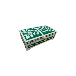 Rectangular Jewelry <b>Box</b> With Lid Green White <b>Floral</b> Design Oriental Painted Decorative <b>Storage</b> <b>Box</b> 1 Layer - Product Image 3