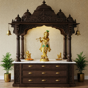 Big Size Premium Hand Carved Teak <b>Mandir</b> Unit DST Exports Traditional/Modern Style Lightweight Durable Home Furniture Brown UK - Product Image 6