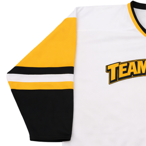 Maillot de hockey sur glace personnalisé blanc, jaune et noir, sublimation, uniforme de hockey professionnel, respirant, pour homme, à manches courtes, anti-humidité - Product Image 4