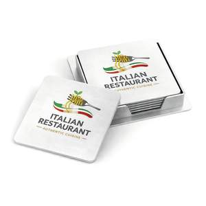 Juego de Posavasos de Metal para Bebidas con Soporte, Personalizado con Logotipo Impreso en Acero Inoxidable, para Restaurantes Italianos - Product Image 1