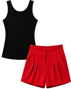 Manufacturer Black Sleeveless Tank Top With Bright <b>Red</b> High Waist Shorts Women Casual Summer Lounge Two Piece Outfit Set Clothes - Product Image 1