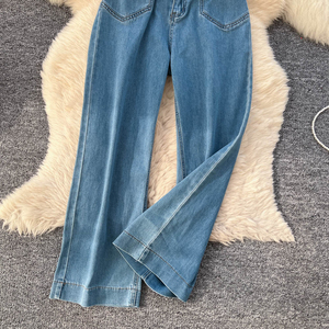 Men's High Waist Wide Leg Denim <b>Pants</b> Plus Size Loose Fit Knee Stonewashed Cotton Casual Jeans Eco-Friendly Summer Beading - Product Image 5