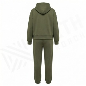 Conjunto Deportivo para Mujer, Sudadera con Capucha Verde Oliva y Pantalones Jogger, Color Sólido, Manga Larga, Algodón Medio, Ropa de Otoño - Product Image 2