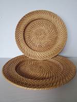 Assiette rustique en rotin, artisanale du Vietnam, assiette de présentation ronde, plateau de service, décoration de table en rotin naturel tissé, 33 cm