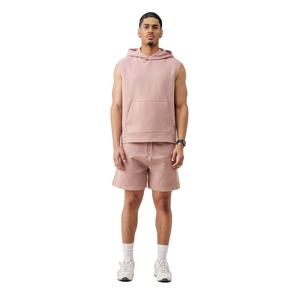 Ensemble short à capuche sans manches pour hommes-Ensemble deux pièces léger et confortable pour une tenue décontractée, une salle de sport et des activités de plein air - Product Image 1
