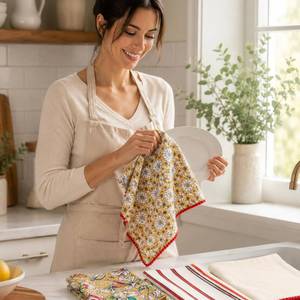 Serviettes de cuisine brodées de qualité supérieure – 100 % coton, impression personnalisée – Exportateur indien - Product Image 1