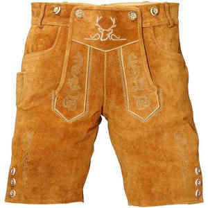 En promotion : Lederhosen bavaroises authentiques pour homme en daim, costume allemand pour l'Oktoberfest avec motif cerf - Product Image 4