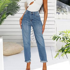 Jeans Modernos para Mamá, 100% Algodón, Cintura Alta, Diseño a la Altura del Tobillo, Estilo Casual, Moda Urbana, Looks de Fin de Semana - Product Image 3