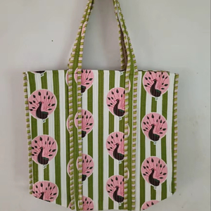 Bolsa de mano acolchada de tela de algodón estampada para mujer, para verano, bolsas de compras, bolsas de moda sostenible, bolsas para portátil y cosméticos - Product Image 1