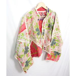 Vintage Women's 100%<b>Kantha</b> <b>Jacket</b> Handmade Indian Embroidered Bohemian Style with openclosure fashionable <b>jackets</b> floral pattern - Product Image 5