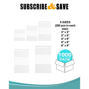 Pacchetto assortimento 1000 sacchetti con cerniera a blocchi bianchi 4 Mil di spessore richiudibile richiudibile 5 misure in chiaro chiusura a blocchi di scrittura Top per la conservazione - Product Image 2