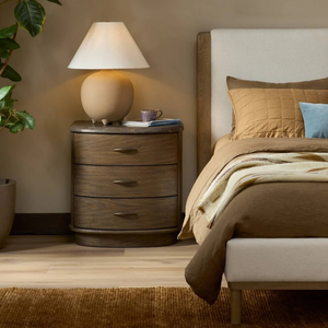 Modern <b>Wooden</b> Nightstand with 3 Curved Drawers and Marble Top, Dark Walnut <b>Bedside</b> <b>Cabinet</b> for Bedroom Furniture - Product Image 2