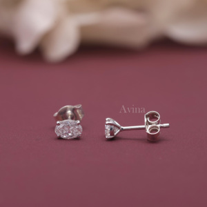 IGI Certified Lab Grown Diamond Oval Solitaire Stud <b>Earrings</b> in Solid 925 Sterling <b>Silver</b> | Classic Luxury Diamond <b>Earrings</b> - Product Image 5
