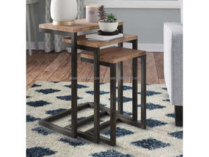 Juego de 3 Mesas de Centro Apilables de Madera de Mango, Estilo Moderno y Minimalista, Madera Sólida para Sala de Estar, Diseño de Madera de Teca - Product Image 2