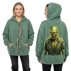 Sudadera con Capucha Personalizada Marrón Memento Mori para Mujer, Estilo Estético Oversize, con Gráfico de Calavera y Letras Góticas, Streetwear - Product Image 6