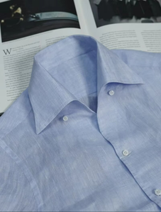 เสื้อเชิ้ตผู้ชายสไตล์อังกฤษวินเทจ ผ้าลินินอิตาลี ทรงเข้ารูป แฟชั่นฤดูร้อน ผ้าฝ้ายเนื้อบางเบา สวมใส่สบาย แขนยาว คอปกเดียว ย้อมเส้นด้าย - Product Image 2