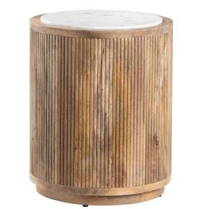 Table d'appoint ronde en bois moderne avec plateau en marbre, design contemporain, meubles de salon, finition artisanale - Product Image 2