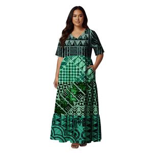Vestidos de Fiesta 2026, Vestido Tribal Fiji Aloha, Talla Grande, con Bolsillos, Estilo Samoano Polinesio, para Bodas, Fiestas, Vestido Largo para Mujer - Product Image 1