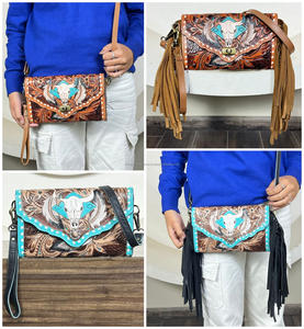 Sac bandoulière mini en cuir de vachette, style western, fait main, avec motifs crâne et fleurs, nouveau design, pour femme - Product Image 4