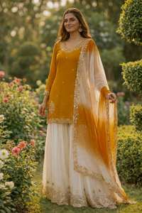 Traje Palazzo de Lujo con Bordado Francés en Crepé y Dupatta de Organza – Colección Festiva y para Fiestas - Product Image 2