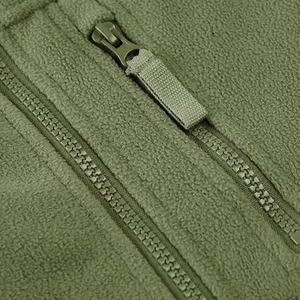 Men's Olive Green Fleece <b>Jacket</b> Stand Collar Zipper Closure Multiple Pockets Breathable Regular Fit Outdoor Wear - Product Image 6