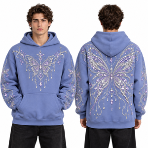 Hoodies courts en molleton de coton avec strass, ourlet court, pierres décoratives, OEM, faible MOQ, fourniture directe usine, logo personnalisé, motifs personnalisés - Product Image 4