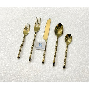 Juego de cubiertos ecológicos chapados en oro con mango retorcido, cuchara, tenedor, cuchillo, juego de cubiertos para mesa, vajilla para eventos de boda - Product Image 1