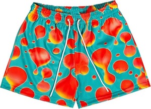 Shorts de basketball en mesh pour hommes, style streetwear, taille haute, élastique, logo frontal, 100% polyester, impression personnalisée unie - Product Image 5