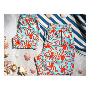 Short de bain pour homme, bleu clair, imprimé pieuvre rouge, imperméable, séchage rapide, 100% polyester, taille mi-haute, fermeture à cordon de serrage, boardshorts - Product Image 5