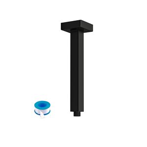 Set di accessori per bagno con braccio doccia da soffitto nero opaco da 8 pollici con flangia - Product Image 1